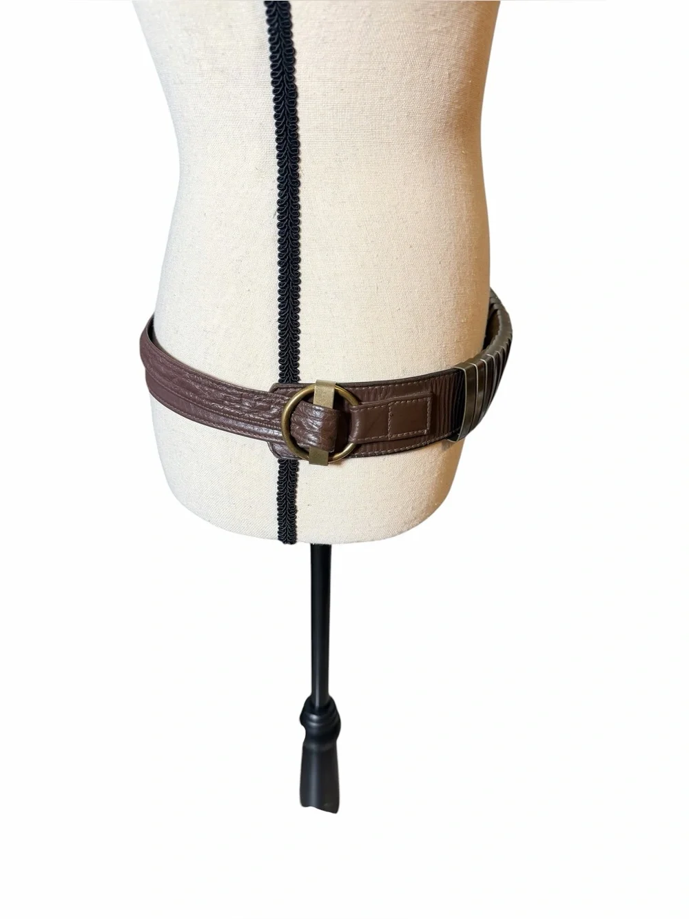 R.J. Graziano Vintage Brass Plate & Leather Statement Belt